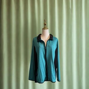 Teal and Black Women's Zip-Up Jacket